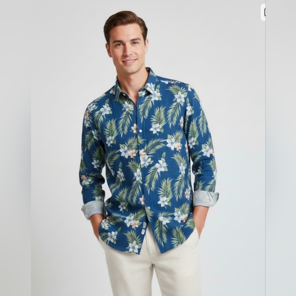 NWOT Club Room Men's Linen Hawaiian Style Floral Shirt Size XXL